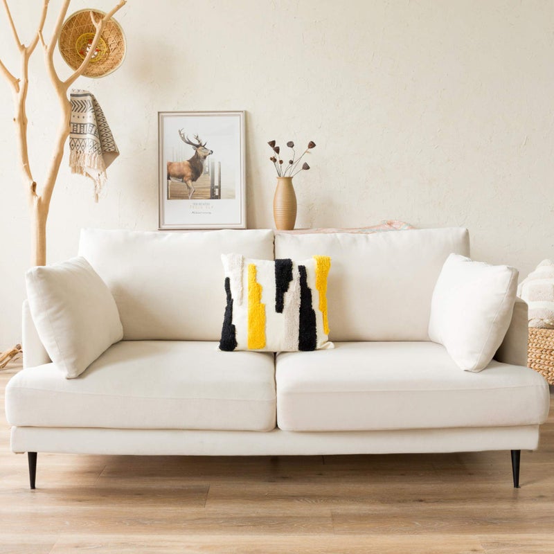 Snugtown Woven Tufted Boho Throw Pillow Cover, Modern Decorative Geometric Irregular Black Ivory Yellow Striped Lines Cushion, Farmhouse Tribal Pillowcases for Couch Sofa Bedroom Living Room, 18 x 18 Inches - Image 5